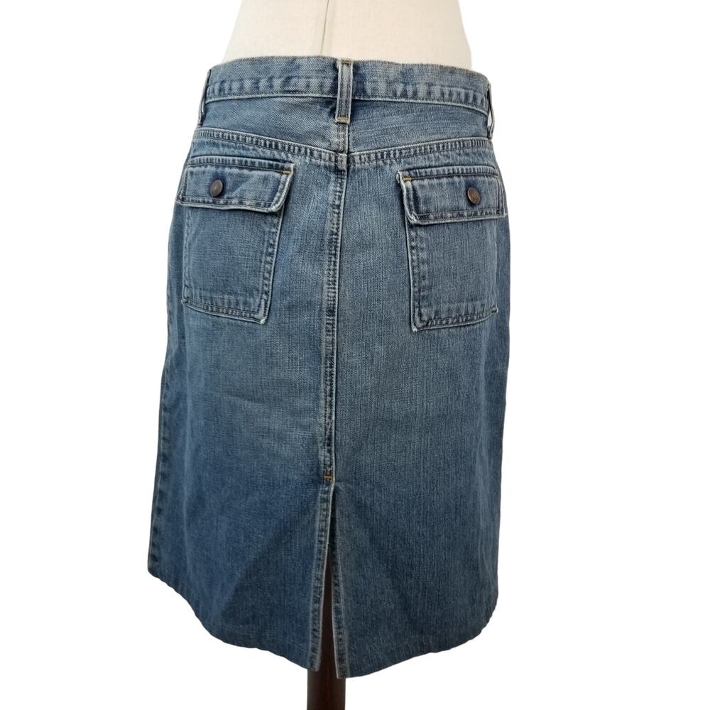 Gap Denim Blue Jeans Utility Skirt Snap Button Flap Pockets Vintage Size 8 - Picture 2 of 4